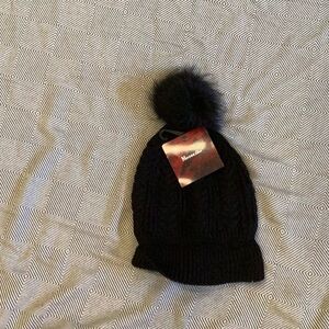 Moosejaw Charcoal Knit Hat with Fluffy Pom